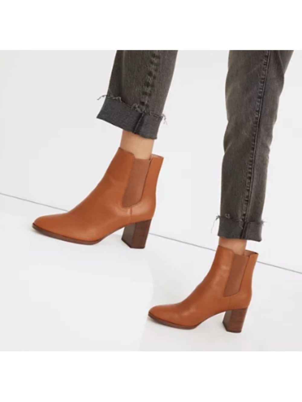 Madewell The Laura English Saddle Brown Leather Heeled Chelsea Booties Size 8
